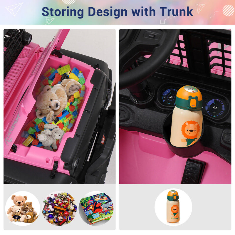 Kimbosmart 24V 4WD Children's Electric Ride-On Truck with Remote Control and Battery Level Alert