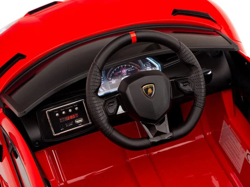 12V Lamborghini Aventador SVJ Kids Ride On Car with Remote Control, Leather Seats, and MP3 Player