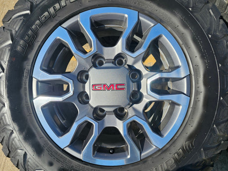 18" GMC Sierra AT4X Chevy Silverado 2500 3500 OEM 5949 wheels rims HANKOOK M/T2 Texas Truck Tire