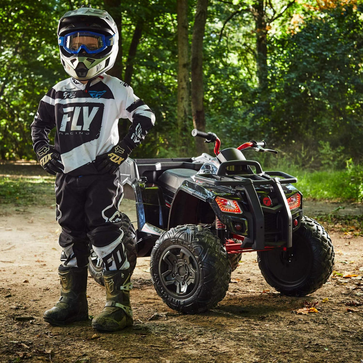 Children's Ride-on Toy Quad Vehicle 4-Wheeler ATV 8 MPH 24V Rechargeable Battery Black