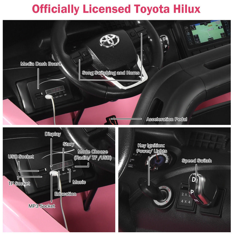 2-Seater Licensed Toyota Hilux Ride On Truck Car with Remote Control - Pink