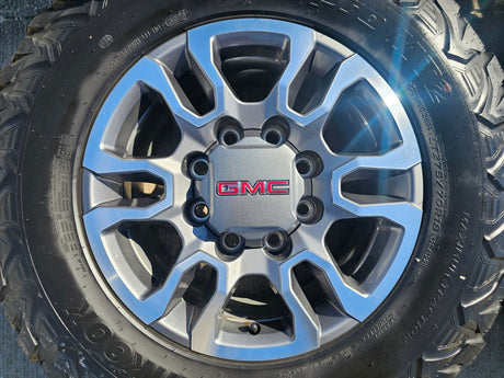 18" GMC Sierra AT4X Chevy Silverado 2500 3500 OEM 5949 wheels rims HANKOOK M/T2 Texas Truck Tire