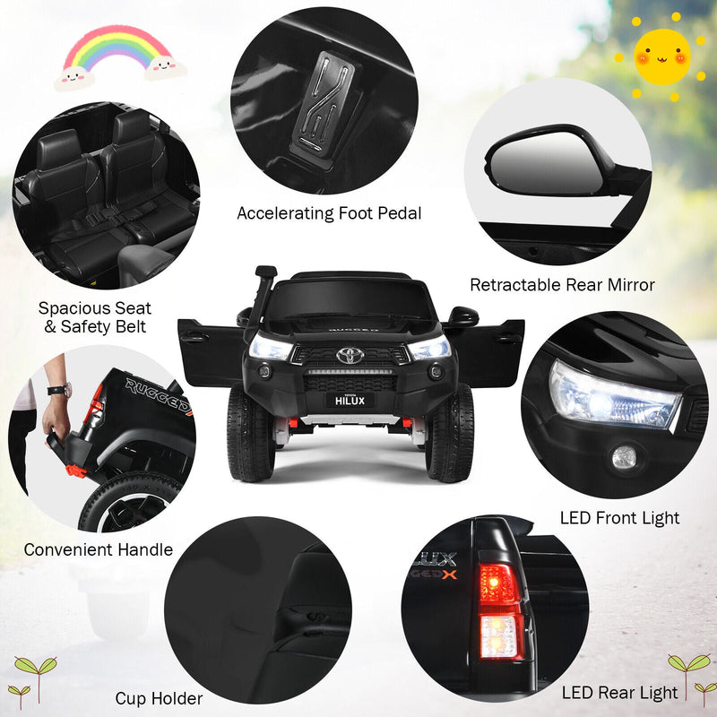 Licensed Toyota Hilux Ride On Truck Car 2-Seater 4WD with Remote Control - Painted Black