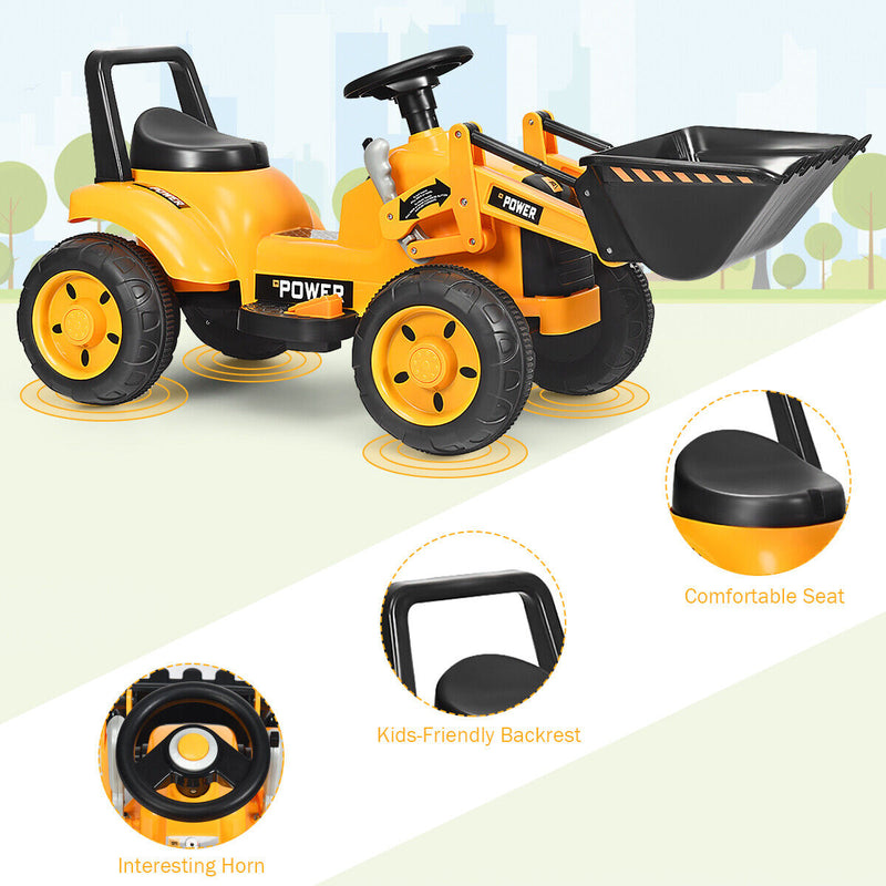 6V Battery Powered Kids Excavator Tractor with Digging Bucket - Yellow