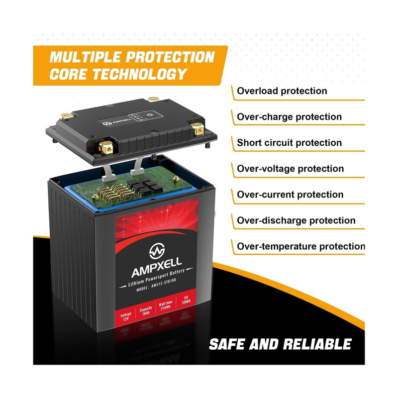 12V 18Ah Lithium Motorcycle Battery YTX30L-BS 1080A High Performance Replacement