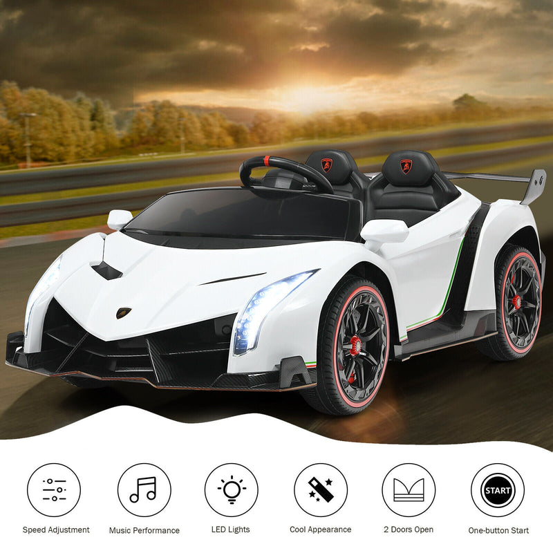 2-Seater Licensed Lamborghini Kids Ride On Car with RC and Swing Function - White (12V)