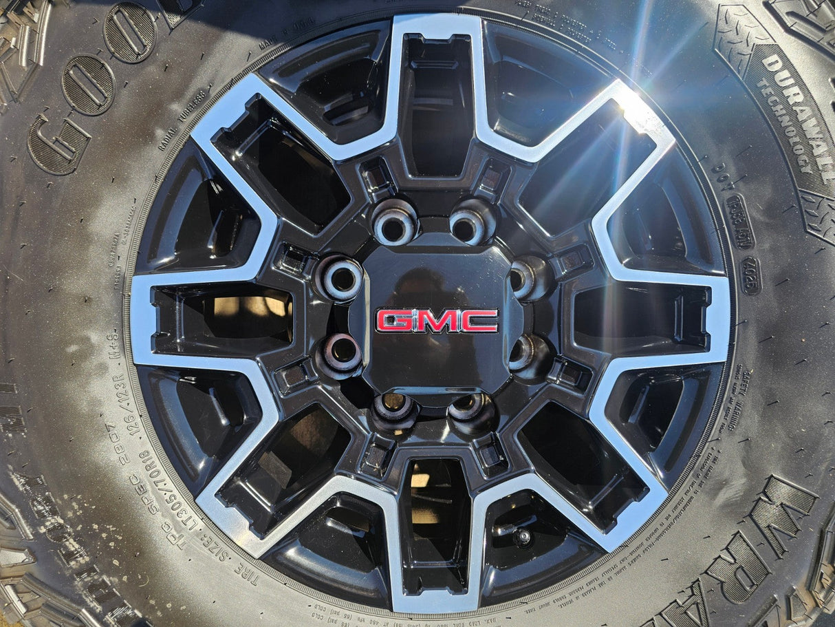18" GMC Sierra AT4X Chevy Trail Boss 2500 OEM 14136 wheels rims GOODYEAR 35" NEW Texas Truck Tire