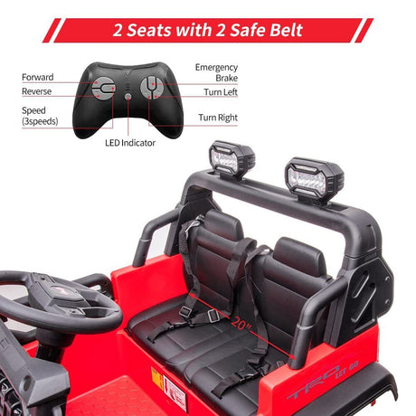 Large Seat 2-Seater Ride-On Truck for Kids with Remote Control - Red Color, 24V