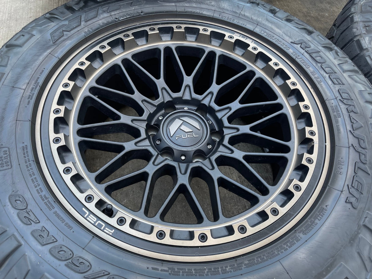 20x9 Fuel Trigger D759 Chevy Silverado RAM Tacoma wheels rims 6x139 6x5.5 tires Texas Truck Tire