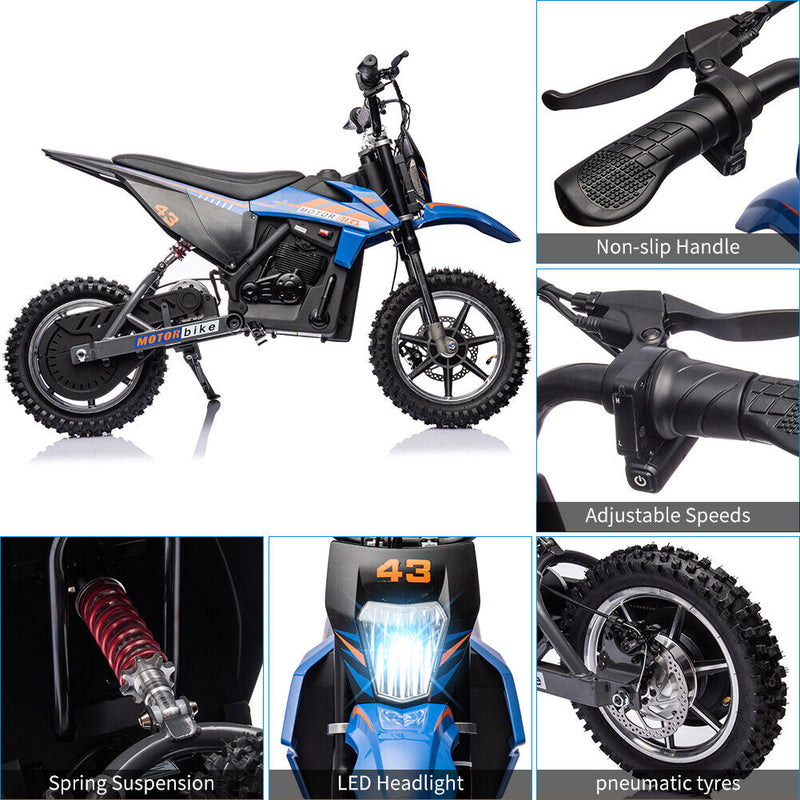 Electric Dirt Bike for Kids with LED Lamp and Brushed Motor - 36V Ride On Motorcycle
