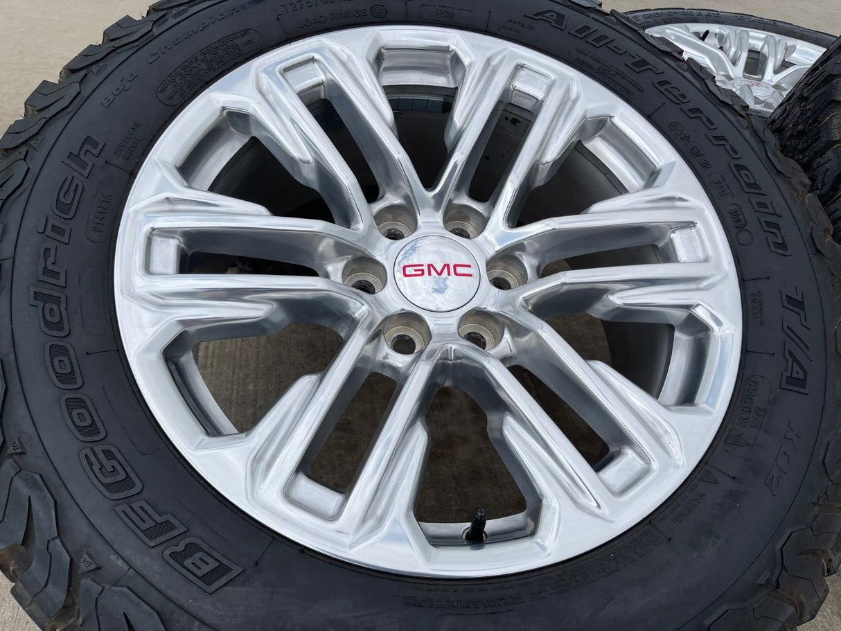 20" GMC Yukon Sierra Tahoe Silverado OEM 2120 14024 wheels rims BFG KO2 A/T 33" Texas Truck Tire