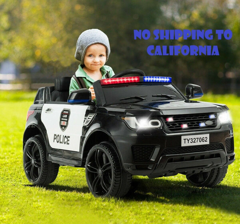 12V Electric Police Car for Kids with Rechargeable Battery, Music and Bluetooth Sounds