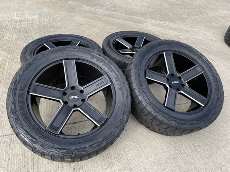 22x9 22" KMC Duece KM702 Chevy Silverado RAM wheels rims 6x139 6x5.5 tires TOYO Texas Truck Tire