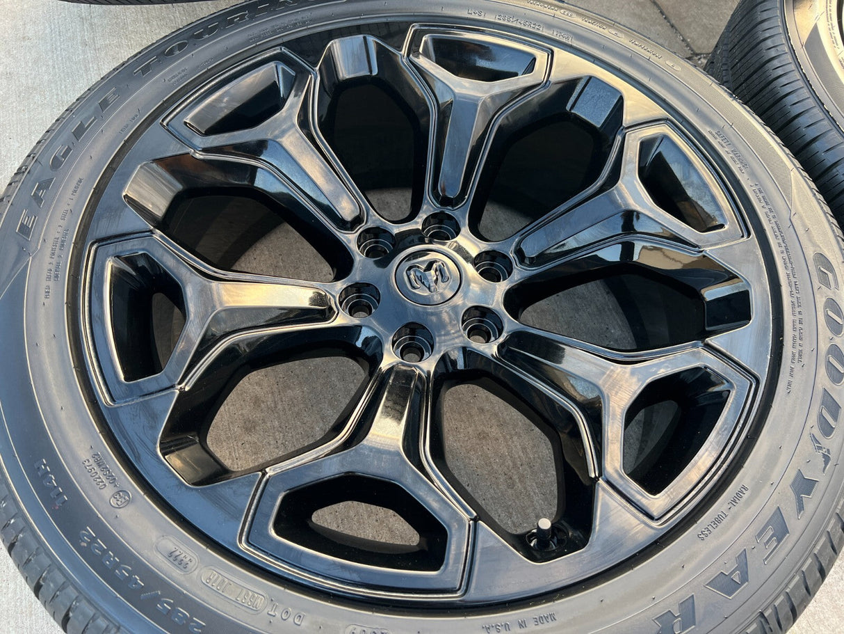 22" Dodge Ram 1500 OEM Laramie rims wheels tires 2685 black NEW Texas Truck Tire