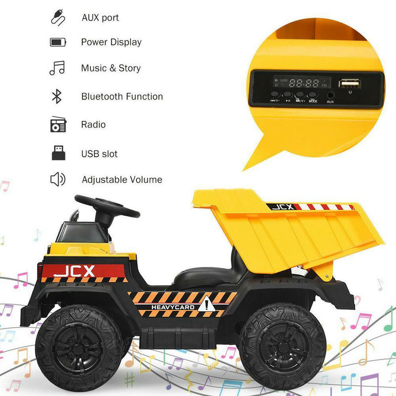 12V Electric Ride On Dump Truck with Remote Control for Kids - Construction Tractor with Working Bucket