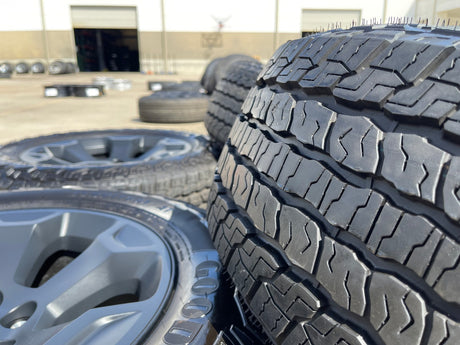 20" Dodge Ram 1500 OEM Laramie Black 2680 wheels rims 2025 2026 GOODYEAR NEW Texas Truck Tire