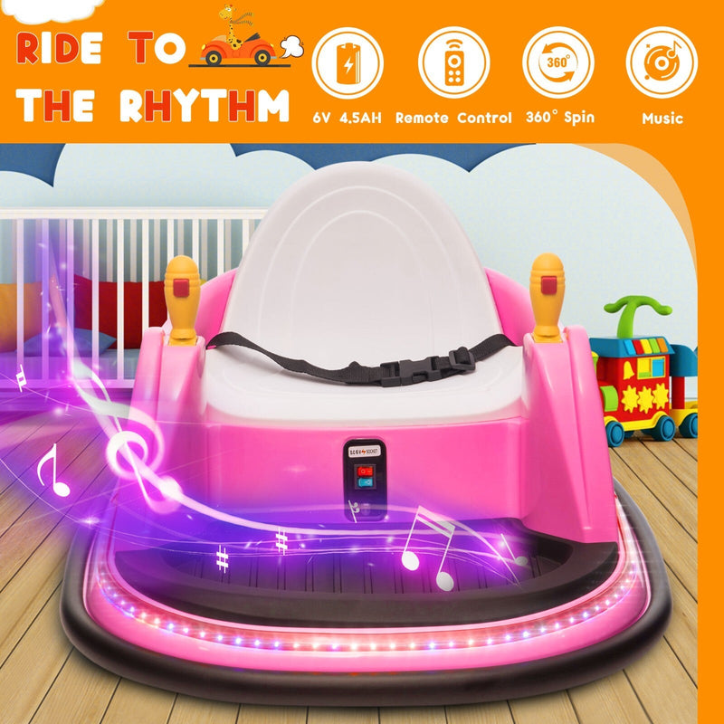 6V Kids Ride-On Bumper Car with Remote Control, 360° Spin and Flashing Lights for Toddlers