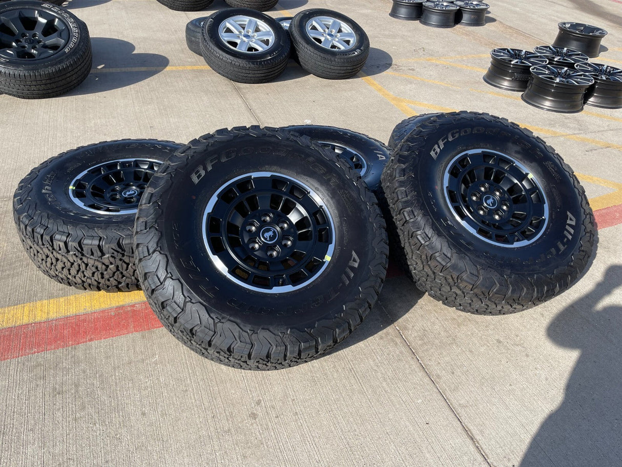 17" Ford Bronco HERITAGE SASQUATCH OEM 22025 wheels rims BFG KO2 A/T 37" NEW Texas Truck Tire
