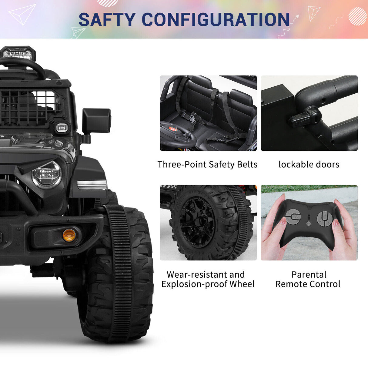 Kimbosmart 24V Electric Battery-Powered Children's Ride-On Vehicle Truck Featuring LED Lights, MP3 Player, and Bluetooth Connectivity