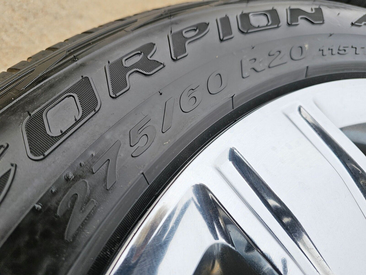 20" GMC Sierra Yukon DENALI OEM wheels rims 5752 chrome tires PIRELLI A/T Texas Truck Tire