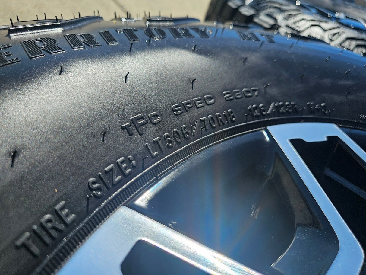 18" GMC Sierra AT4X Chevy Trail Boss 2500 OEM 14136 wheels rims GOODYEAR 35" NEW Texas Truck Tire