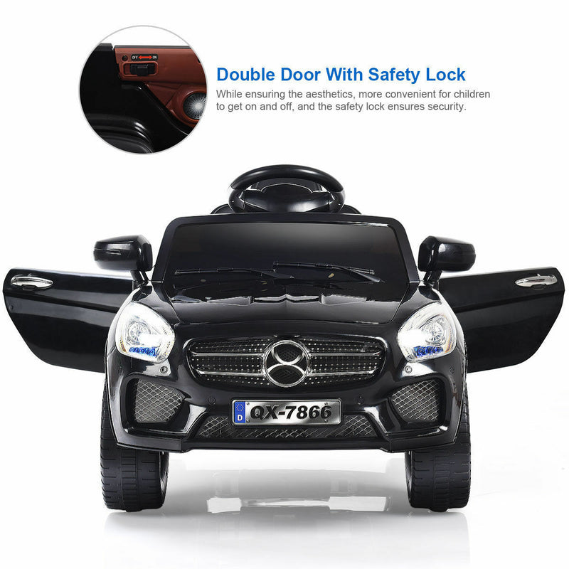 6V Kids Ride On Car with RC Remote Control and LED Lights - Black