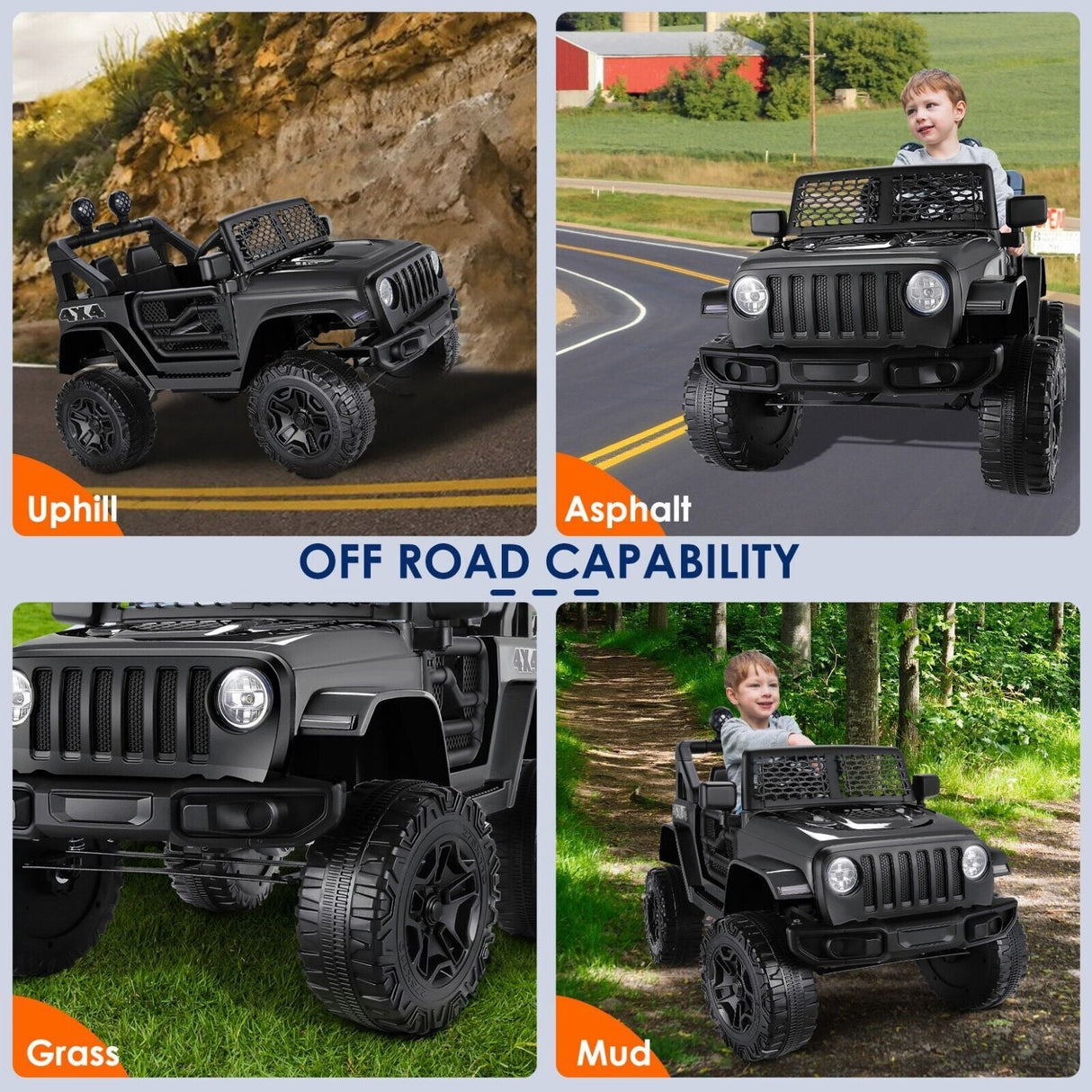 Electric Kids Ride-On Jeep Car with 12V/24V Power Wheels, Music, and Remote Control