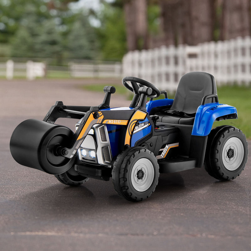12V Electric Tractor with Remote Control, LED Lights, and Music for Kids - Blue