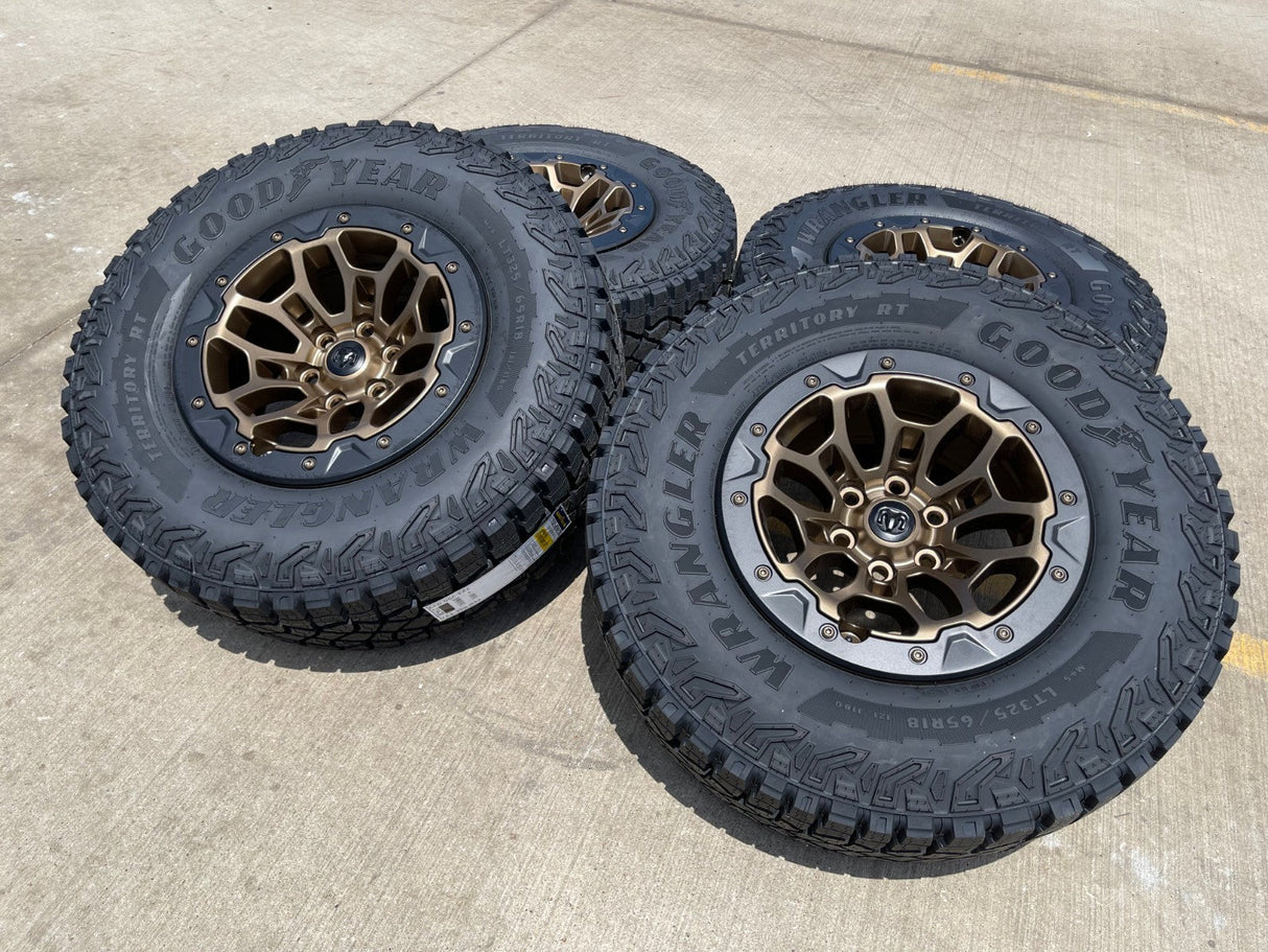 18" Dodge Ram 1500 TRX Beadlock OEM bronze RHO wheels rims 2735 tires 35" NEW Texas Truck Tire