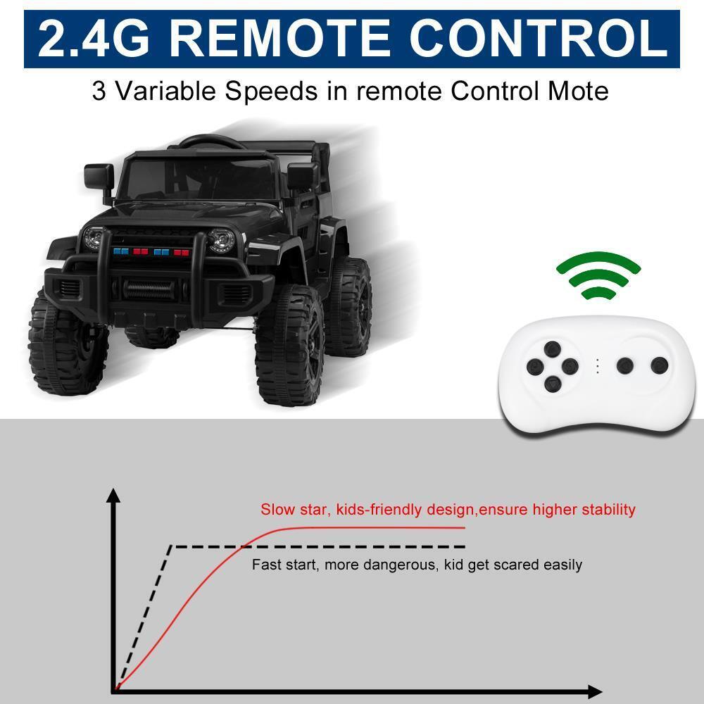 Electric 12V Black Kids Ride-On Truck with 2.4G Remote Control and 3 Speed Modes