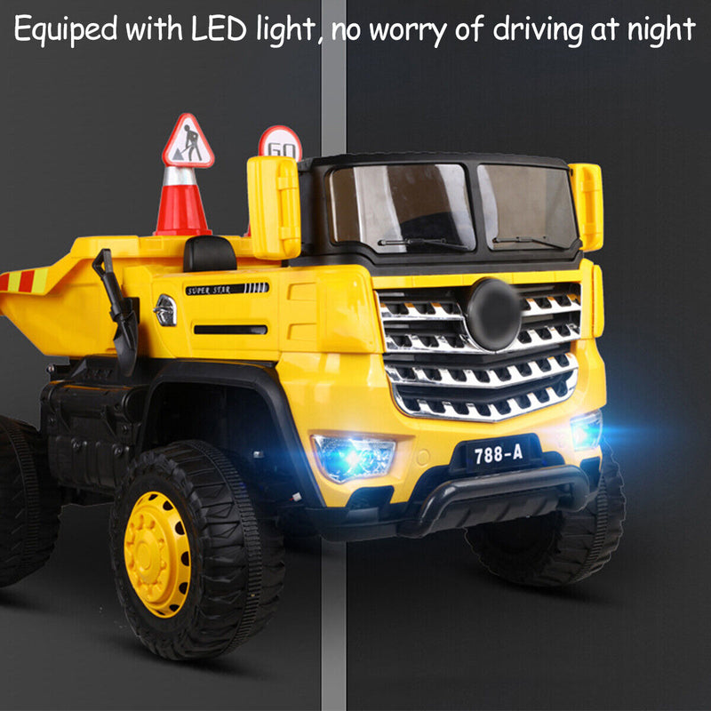 12V 2-Passenger Ride On Dump Truck with Remote Controlled Electric Construction Vehicle
