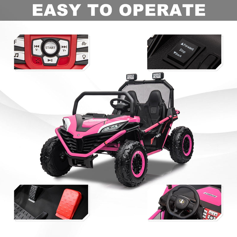24V Kids 2-Seater Pink Ride-On UTV Toy with 400W Motor, Metal Frame, and EVA Wheels