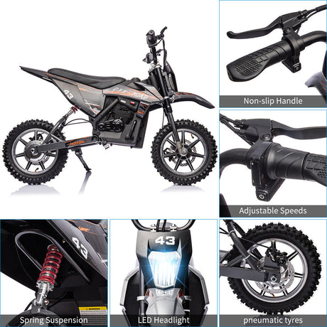 Electric Dirt Bike for Kids with LED Lamp and Brushed Motor - 36V Ride On Motorcycle