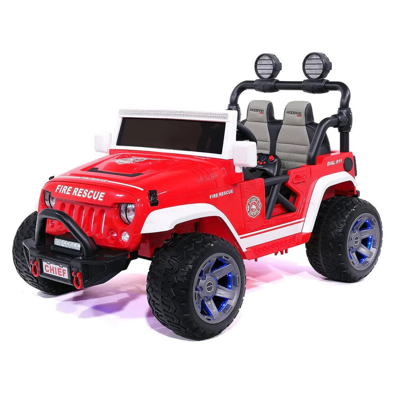 24V Dual-Seater Children's Ride-On Fire Truck Jeep, 2 Strong Motors, Rubber Wheels + Remote Control
