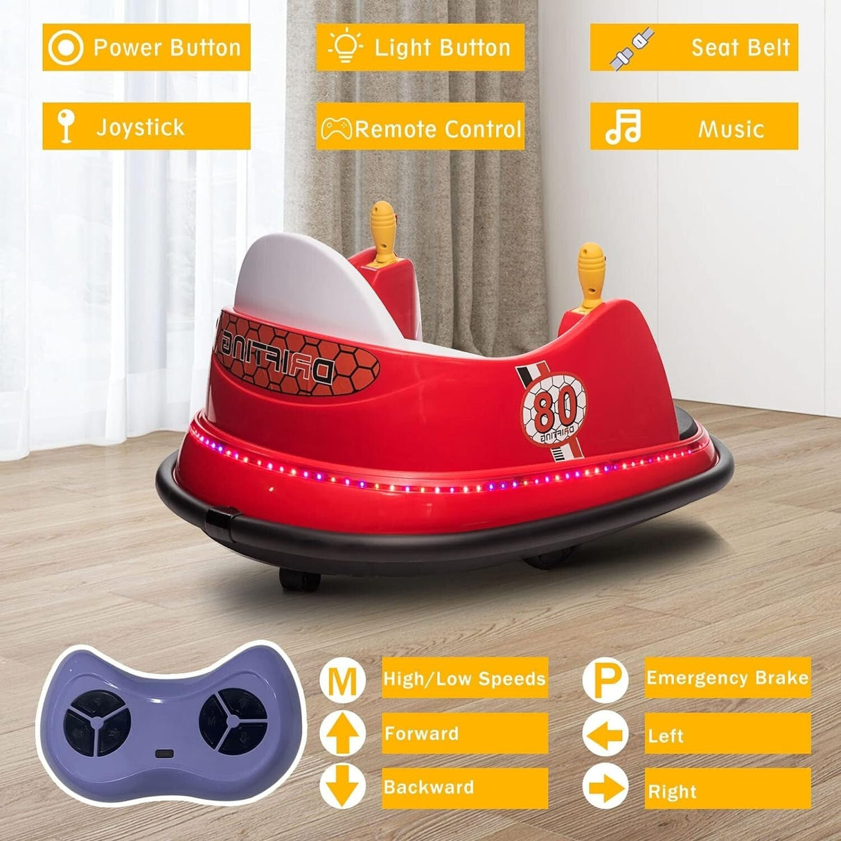 6V Remote Control Ride-On Bumper Car for Toddlers with Flashing Lights