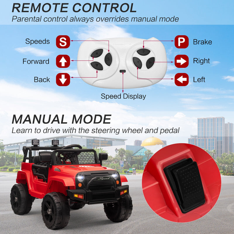 12V Kids Ride-On Truck with Remote Control, Power Wheels, and LED Lights