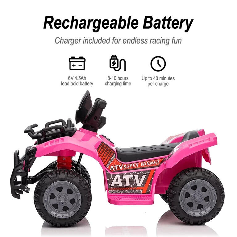 Electric Pink Four-Wheeler Ride-On Toy for Toddlers - 6V Kids ATV