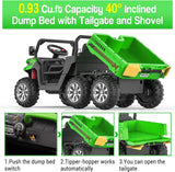 Green 2-Seat Dump Truck Ride-On Toy with 24V Battery Power and 6 Wheels for Kids