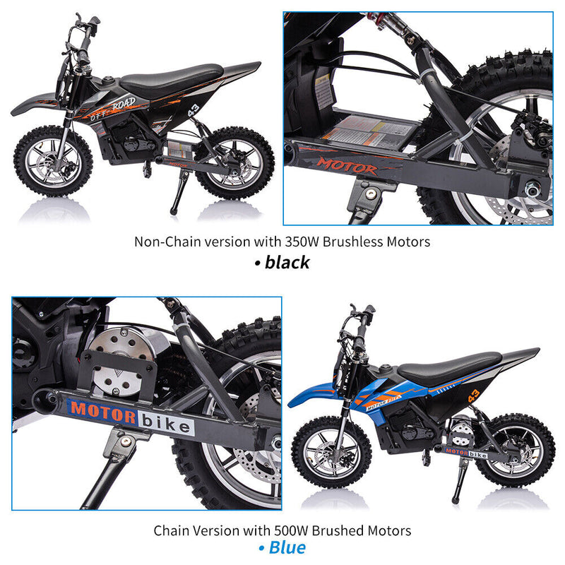 350W/500W Electric Dirt Bike for Kids with Variable Speed and LED Lights - 36V