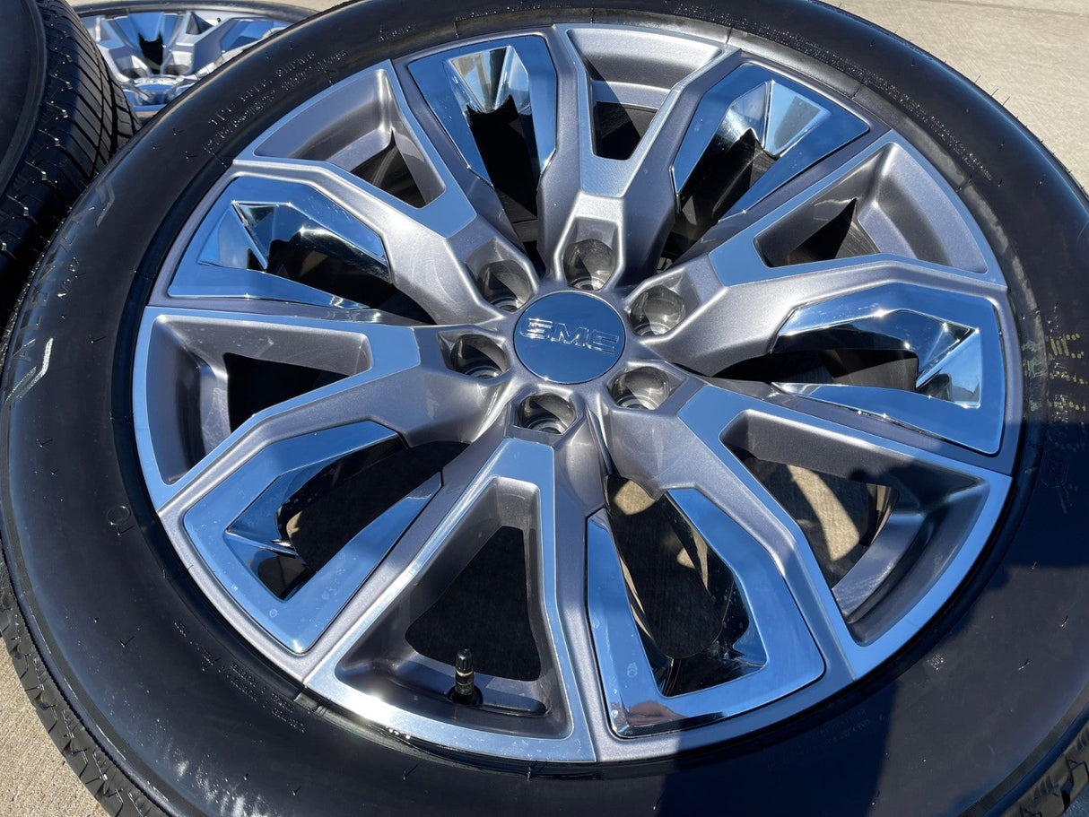22" GMC Yukon Chevy Tahoe Escalade OEM chrome 95513 wheels rims tires Texas Truck Tire