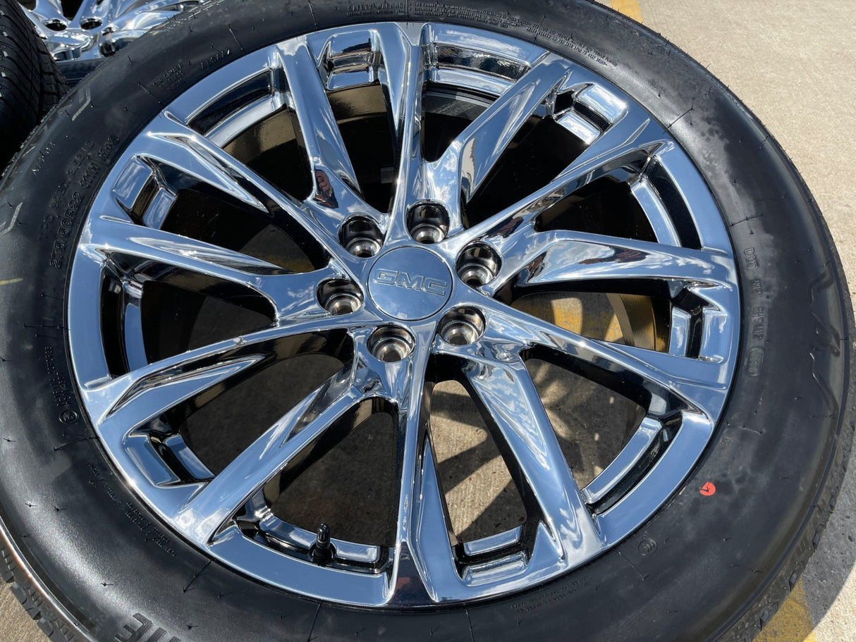 22" GMC Yukon Sierra Escalade OEM 95027 4875 wheels rims CHROME 2025 2026 NEW Texas Truck Tire