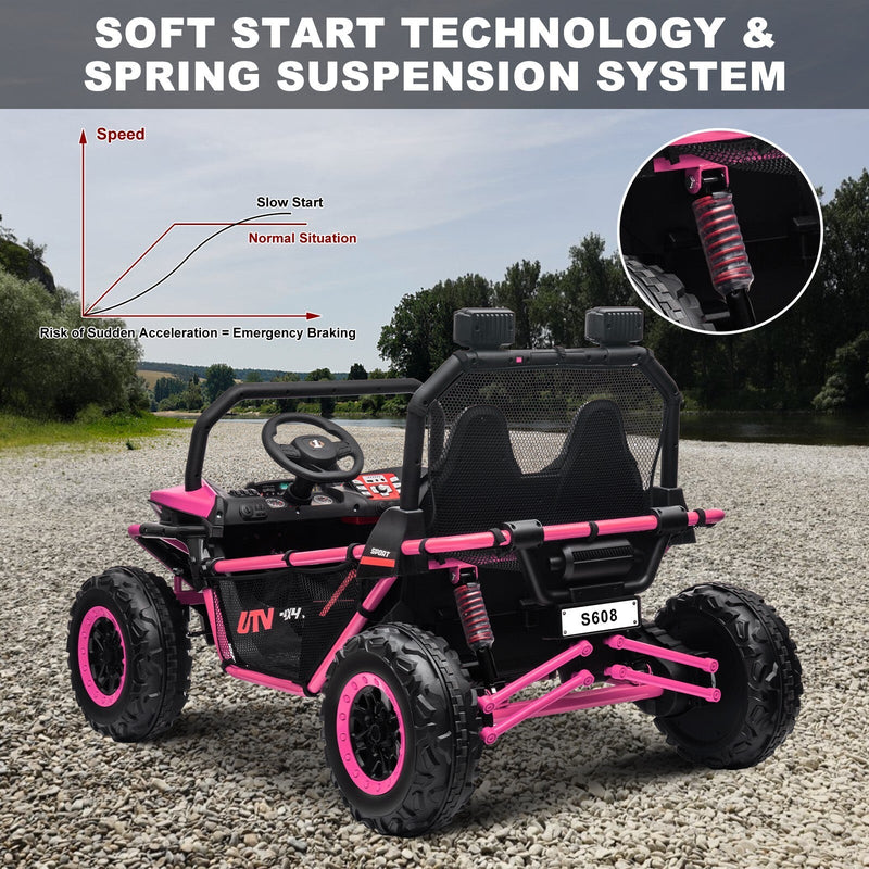 24V Kids 2-Seater Pink Ride-On UTV Toy with 400W Motor, Metal Frame, and EVA Wheels