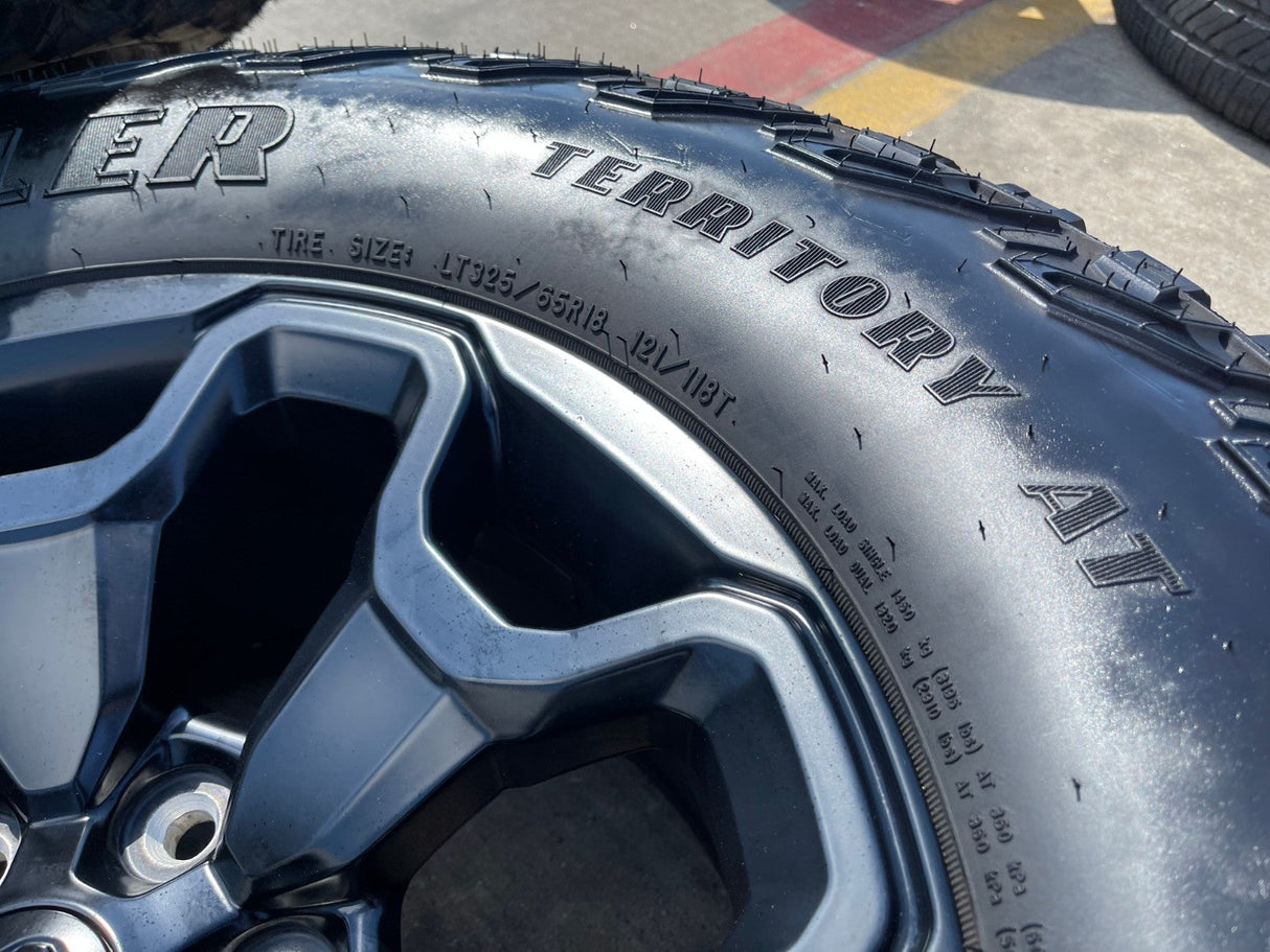 18" Dodge Ram 1500 TRX RHO Black OEM 66002 wheels rims TERRITORY M/T 35" Texas Truck Tire