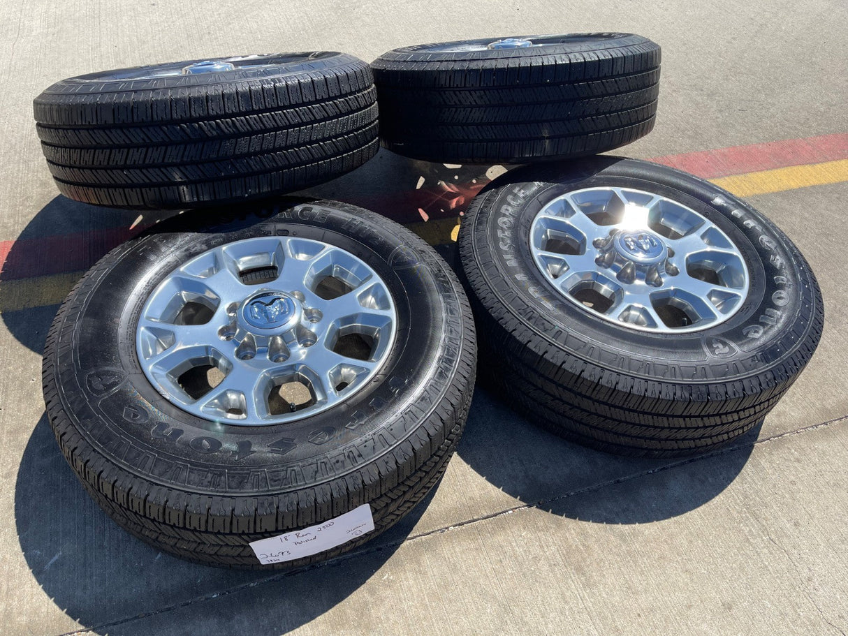 18" Ram 2500 3500 Laramie Power Wagon OEM wheels rims 2693 tires FIRESTONE H/T2 Texas Truck Tire