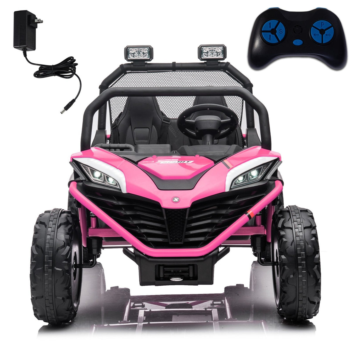 24V Kids 2-Seater Ride-On UTV Truck with 300W Motor, Remote Control, and EVA Tires - Pink