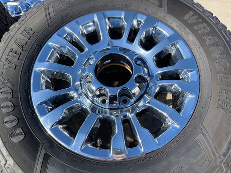 18" Ford F-250 F-350 OEM rims wheels 10290 chrome tires GOODYEAR WORKHORSE A/T Texas Truck Tire
