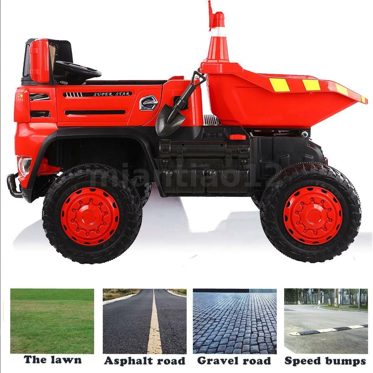 12V Electric Construction Toy - Dump Truck with Moving Bed and Shovel