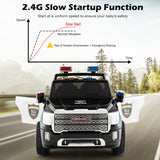 Licensed GMC Kids Ride On Police Car 2-Seater Truck with Remote Control and Music - 12V