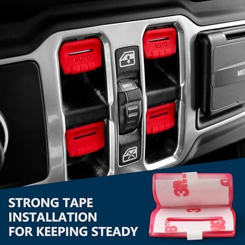Red Window Button Cover Compatible with 2018-2025 Jeep Wrangler JL Unlimited Sahara Rubicon
