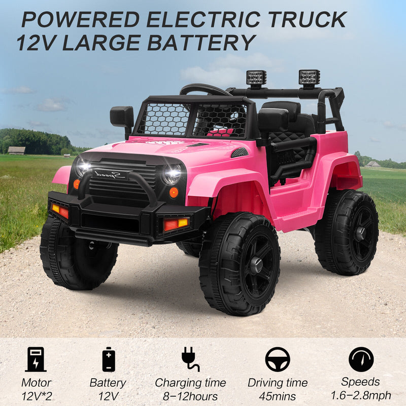 12V Kids Ride-On Truck with Remote Control, Power Wheels, and LED Lights